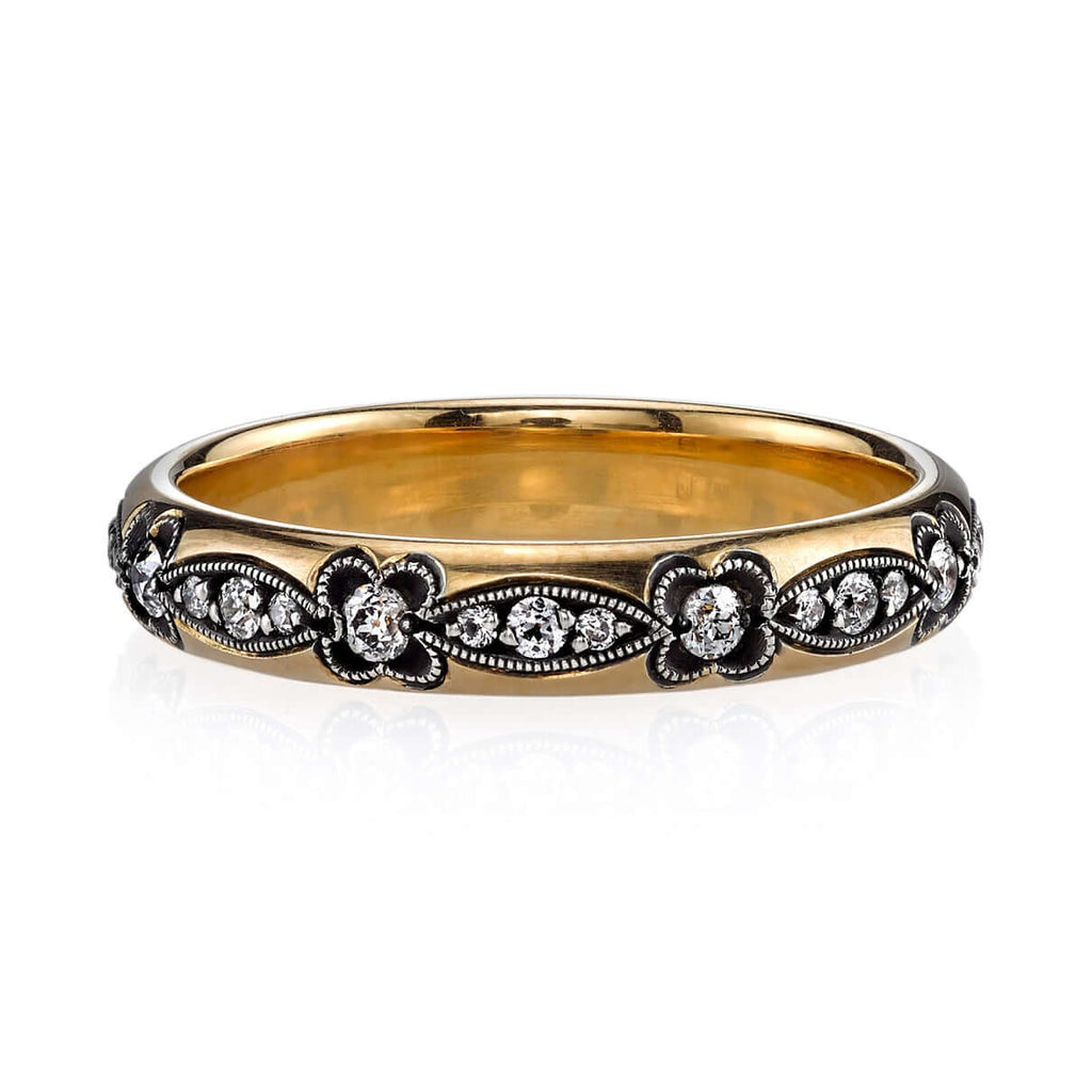 SINGLE STONE MAKAYLA BAND | Approximately 0.30ctw G-H/VS old European cut diamonds set in a handcrafted oxidized 18K yellow gold and silver eternity band. Approximate band width 3.4mm. Please inquire for additional customization.