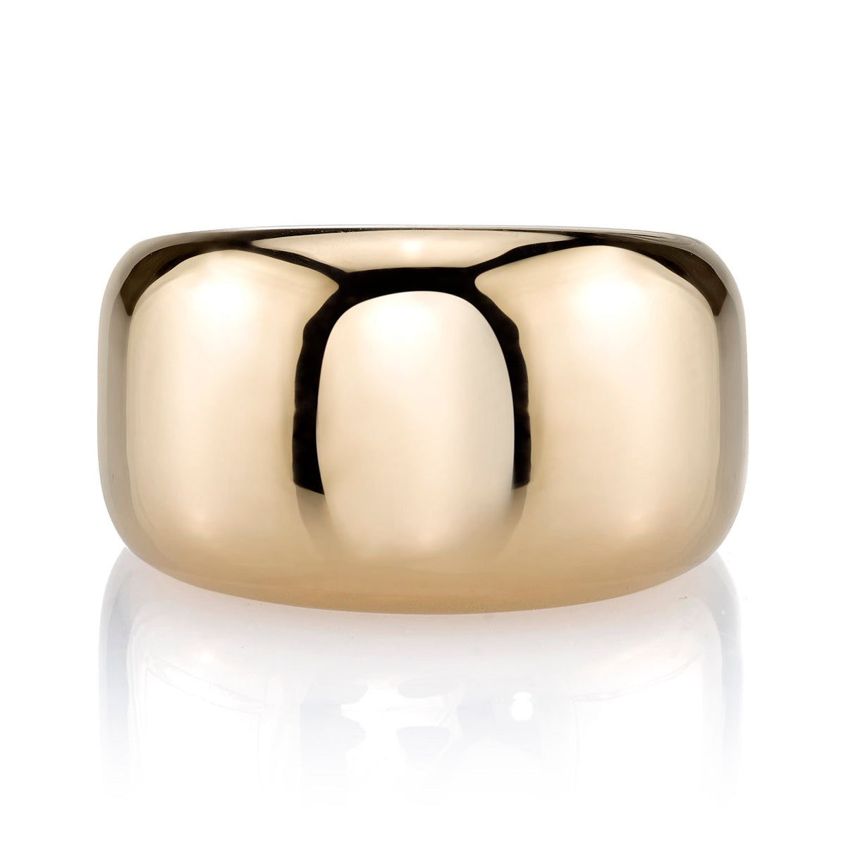 SINGLE STONE SIENNA BAND | Polished and domed 18K yellow gold cigar band measuring approximately 13mm across at its widest point. Please inquire for additional customization.