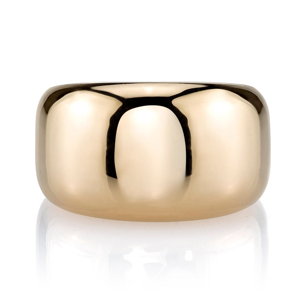 SINGLE STONE SIENNA BAND | Polished and domed 18K yellow gold cigar band measuring approximately 13mm across at its widest point. Please inquire for additional customization.