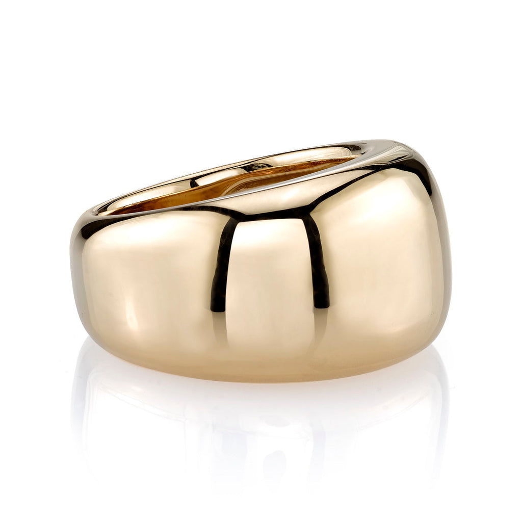 SINGLE STONE SIENNA BAND | Polished and domed 18K yellow gold cigar band measuring approximately 13mm across at its widest point. Please inquire for additional customization.