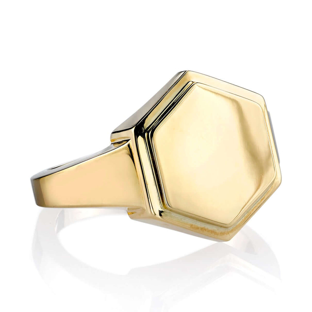 SINGLE STONE ZOE RING featuring Vintage inspired 18K yellow gold hexagon signet ring. Available with or without diamonds. Price includes monogrammed engraving of up to three letters in any of the styles shown above - please be sure to specify before placi