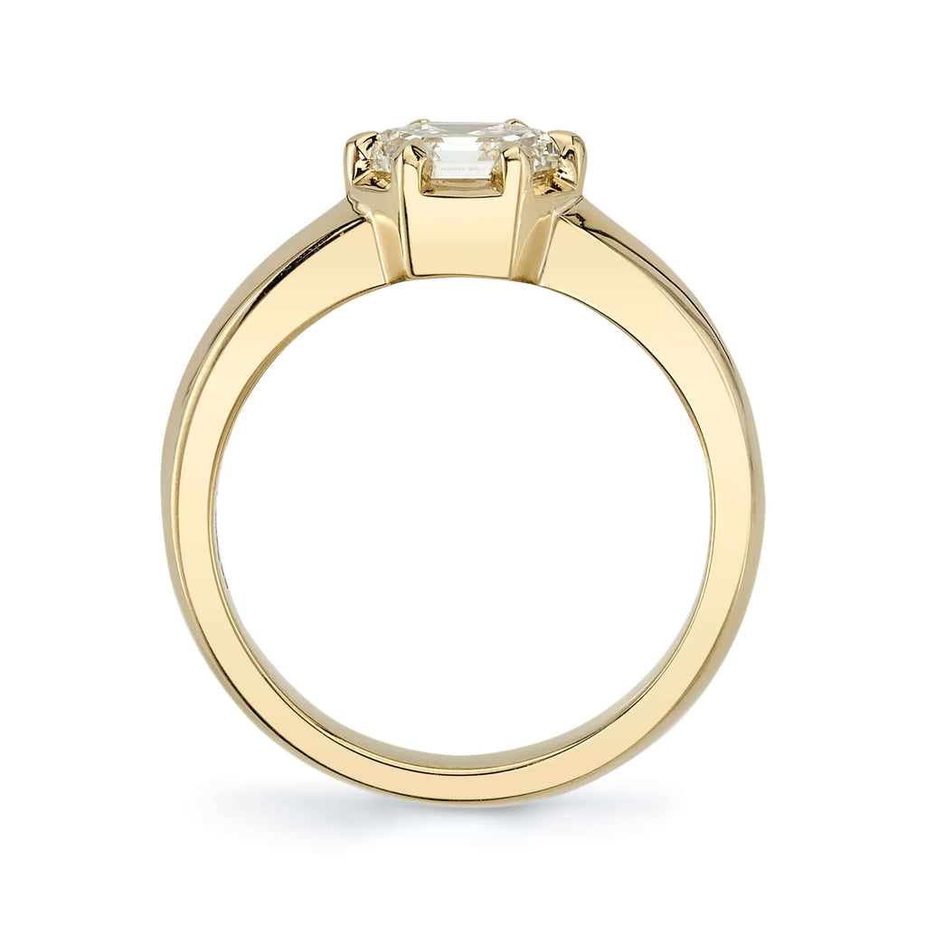 SINGLE STONE ODETTE RING featuring 1.01ct K/VS1 GIA certified hexagonal step cut diamond prong set in a handcrafted 18K yellow gold mounting.