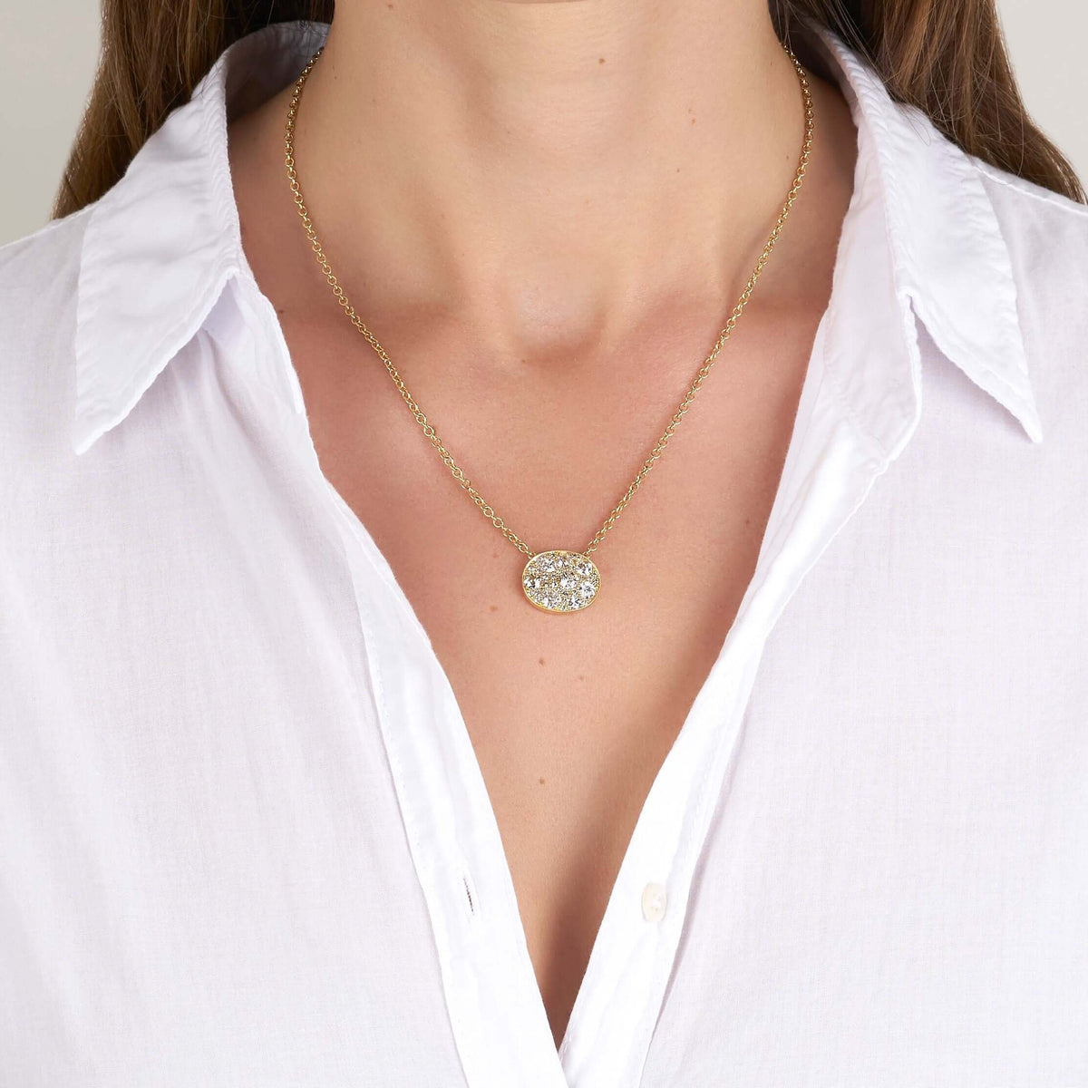 SINGLE STONE OVAL COBBLESTONE PENDANT NECKLACE featuring Approximately 1.80ctw various old cut and round brilliant cut diamonds set in a handcrafted 18K yellow gold pendant. Price may vary according to total diamond weight. Available in an oxidized or pol