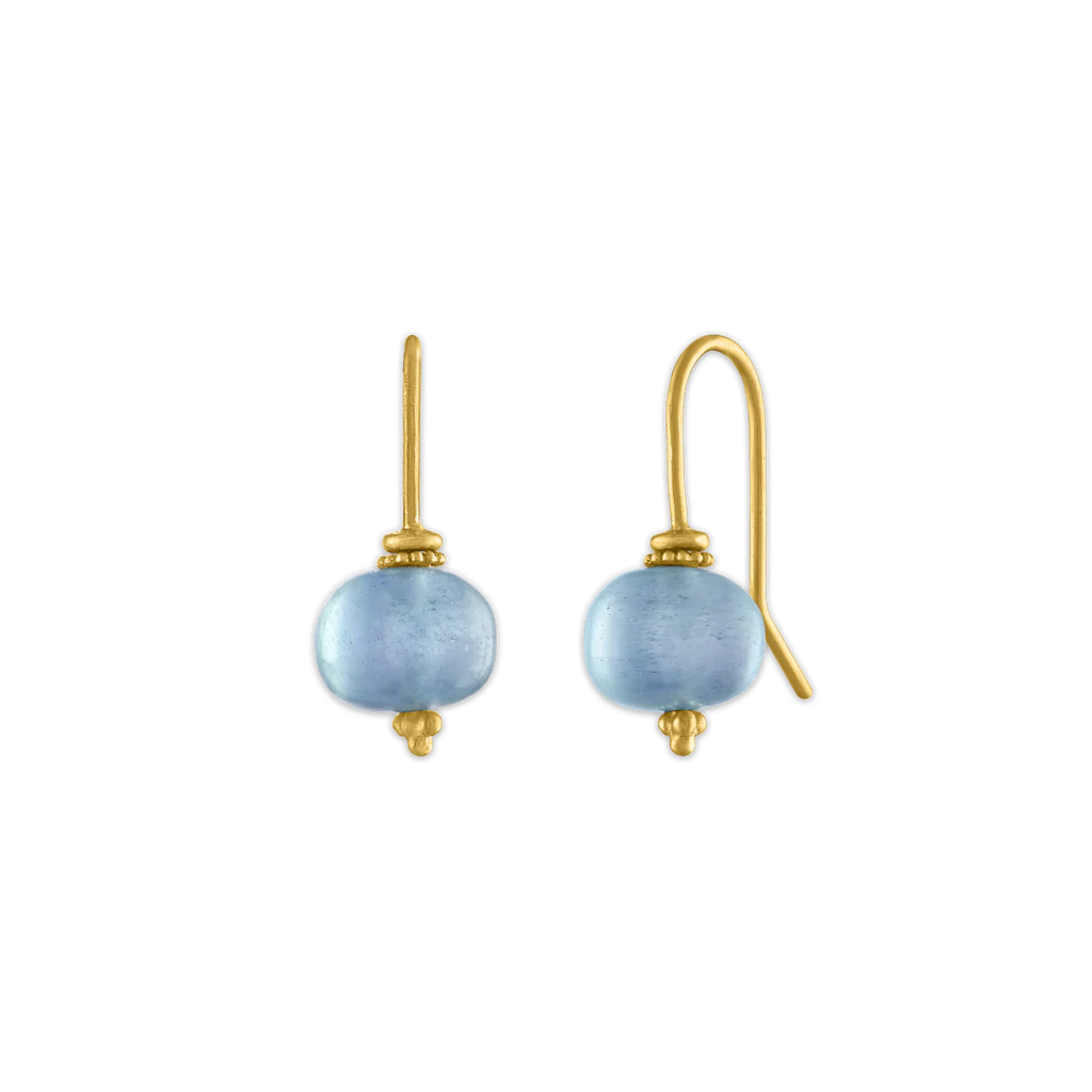 AQUAMARINE BABY LINEA EARRINGS, Aquamarine 22mm x 10mm 22k yellow gold Made in New York, Earrings, Prounis Jewelry