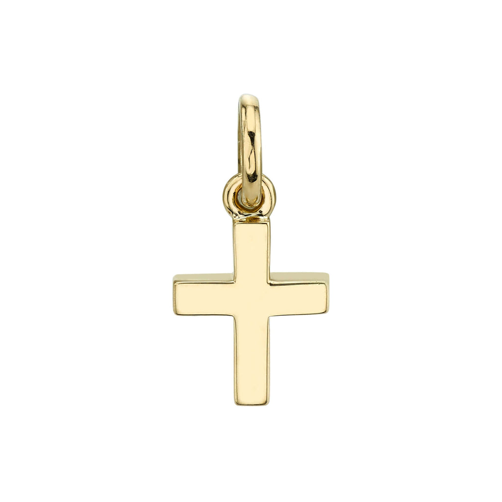 SINGLE STONE MINI POLISHED CARMELA CROSS PENDANT featuring Handcrafted polished 18K yellow gold cross. Cross measures 8.20mm x 9.80mm. Price does not include chain.