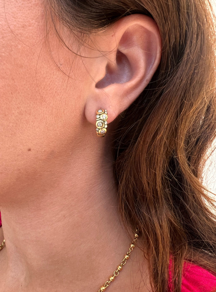 DIAMOND CANDY HOOPS, 18k yellow gold 
0.60ctw Brilliant cut diamonds 
Made in New York 
, Earrings, Alex Sepkus
