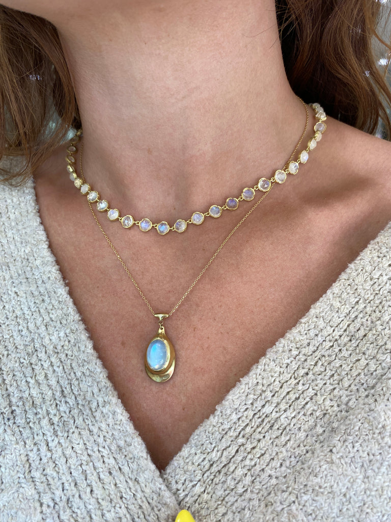 MOONSTONE HOLDER NECKLACE, 18k yellow gold Blue moonstone, Necklace, Ten Thousand Things