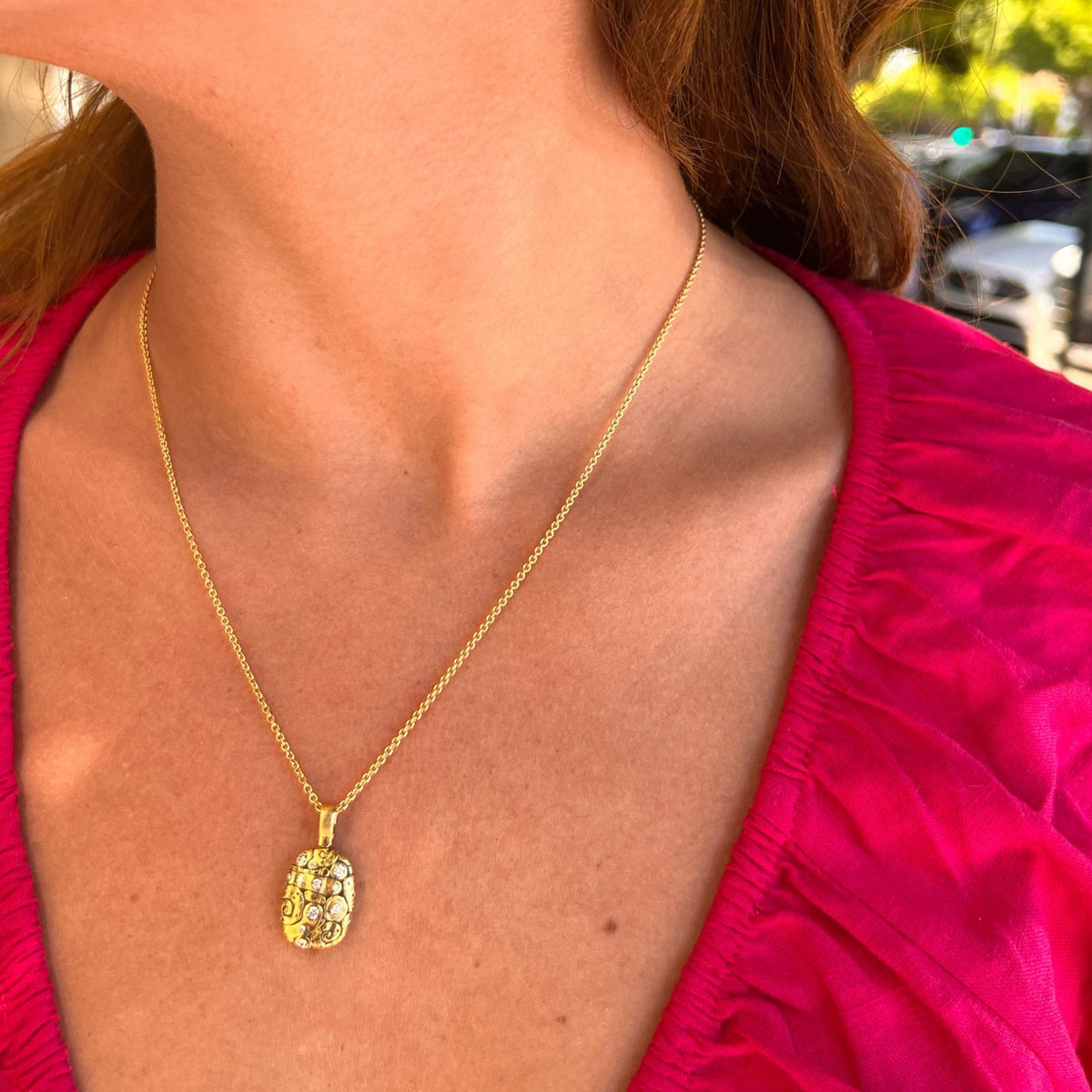 FLORA PENDANT NECKLACE, 18k yellow gold 
0.17ctw Brilliant cut diamonds 
1.5mm cable link chain 
18" in length  
Made in New York 
, NECKLACES, ALEX SEPKUS