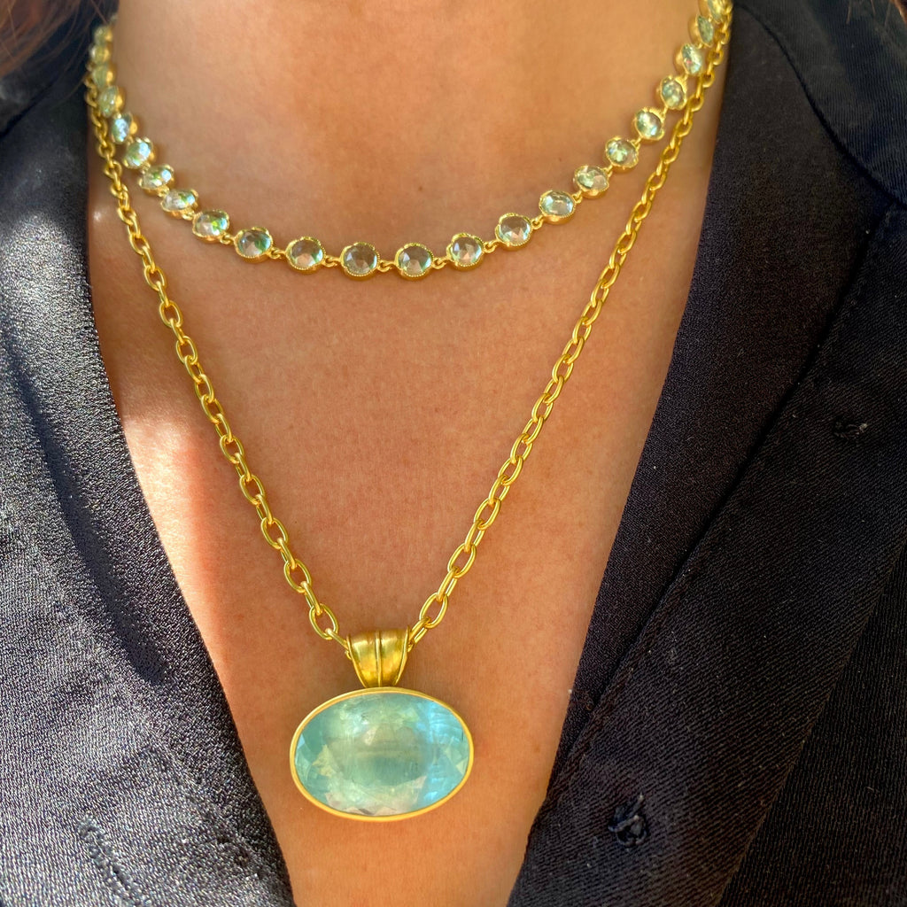 AQUAMARINE PENDANT, 22k yellow gold Oval aquamarine Made in New York Chain not included, Charms & Pendants, Prounis Jewelry