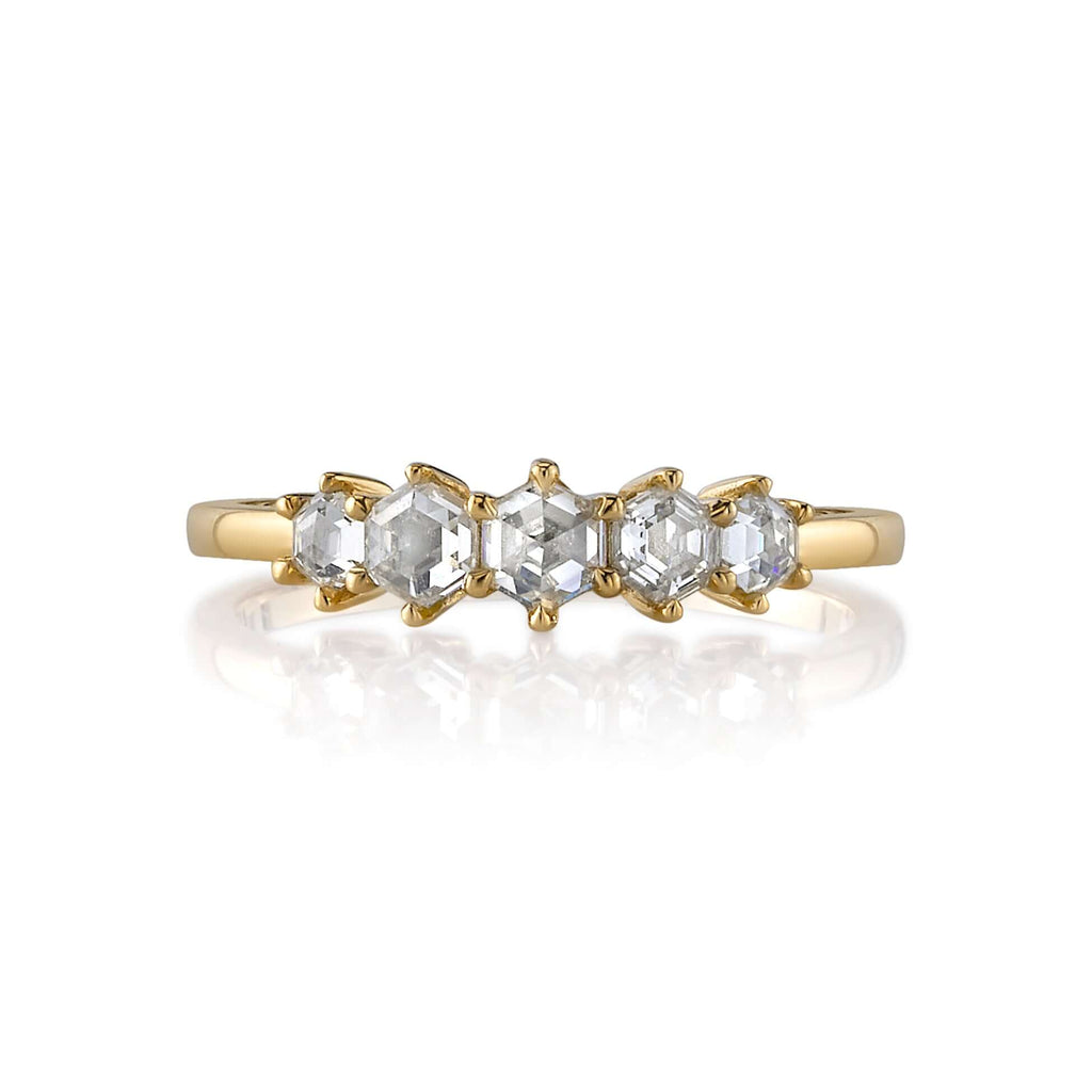 SINGLE STONE QUINCY RING featuring 0.55ctw hexagonal shaped rose cut diamonds set in a handcrafted 18K yellow gold five stone mounting.