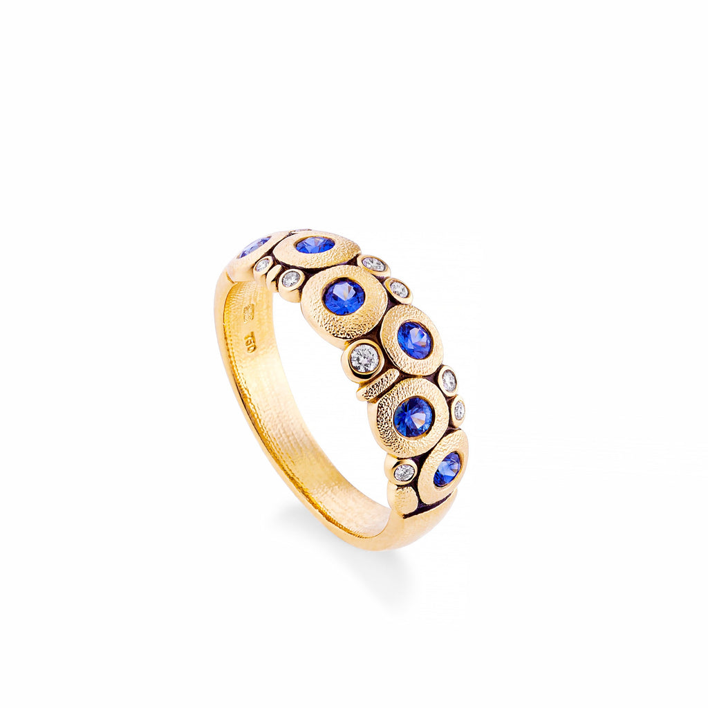 BLUE SAPPHIRE CANDY BAND, 18k yellow gold 
0.50ctw blue sapphire 
0.12ctw Brilliant cut diamonds 
Size 7 
Made in New York 
, Band, Alex Sepkus