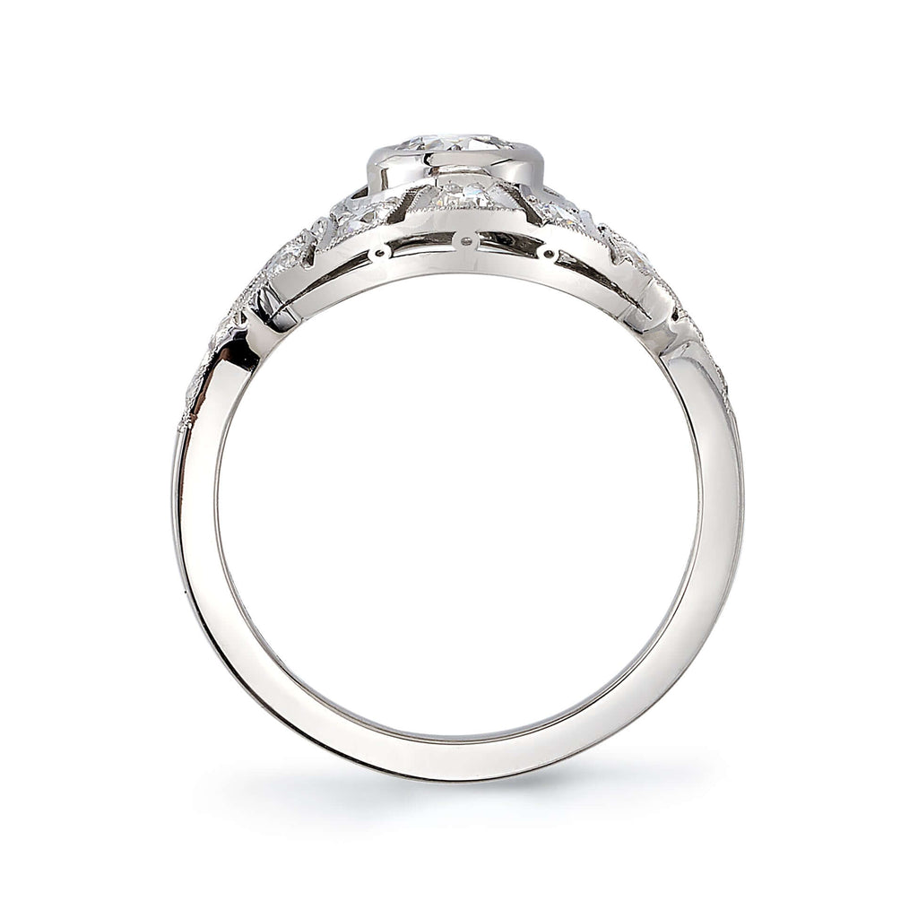 SINGLE STONE RENEE RING featuring 0.48ctw G/VS2 GIA certified old European cut diamond with 0.65ctw old European cut accent diamonds bezel set in a handcrafted platinum mounting.