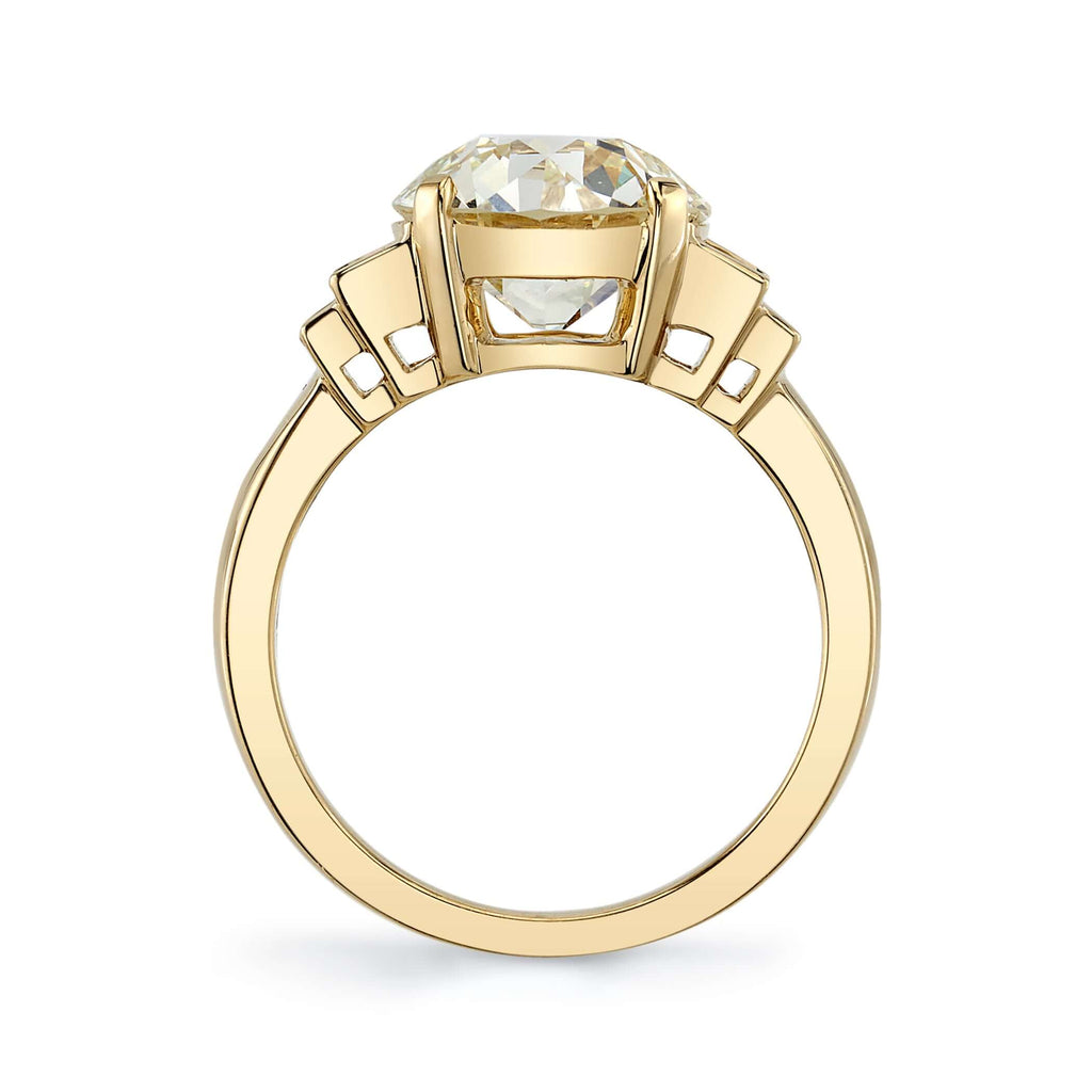 SINGLE STONE SCOUT RING featuring 3.47ct L/VS1 GIA certified old European cut diamond with 0.44ctw Baguette cut diamond accents set in a handcrafted 18K yellow gold mounting.
