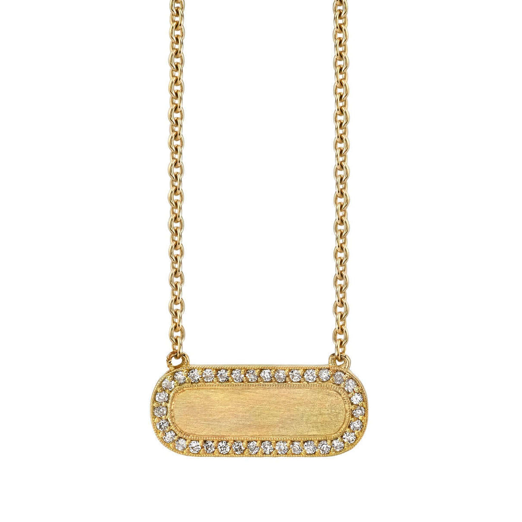 SINGLE STONE MILO NECKLACE featuring Vintage inspired yellow gold bar necklace. Necklace measures 17". Make it personal! Price includes monogrammed engraving of up to three letters in any of the styles shown above - please be sure to specify before placin