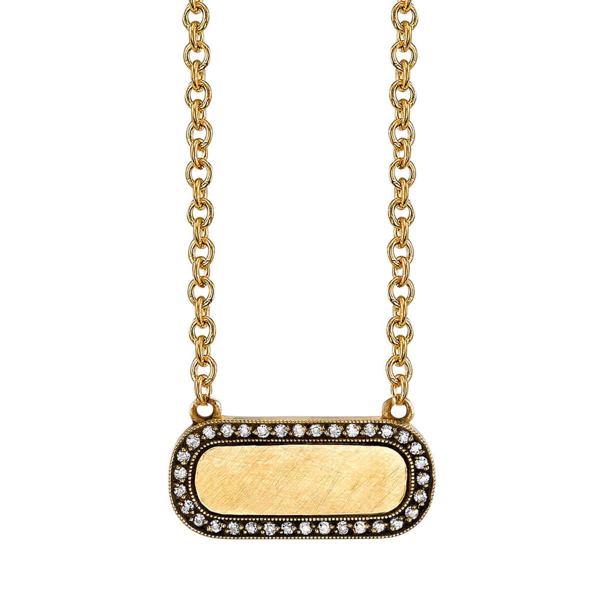 SINGLE STONE MILO NECKLACE featuring Vintage inspired yellow gold bar necklace. Necklace measures 17". Make it personal! Price includes monogrammed engraving of up to three letters in any of the styles shown above - please be sure to specify before placin