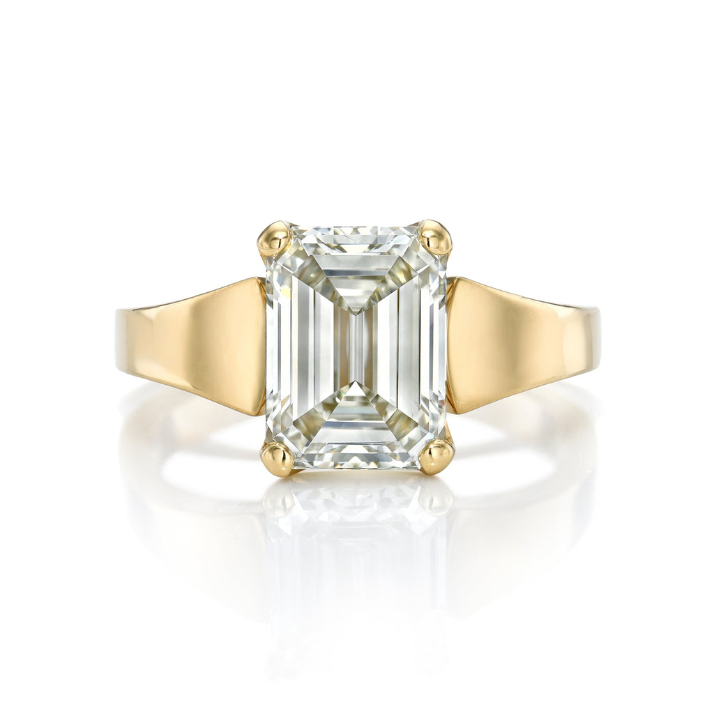 SINGLE STONE SIMONE RING featuring 2.47ct M/VS2 GIA certified emerald cut diamond prong set in a handcrafted 18K yellow gold mounting.