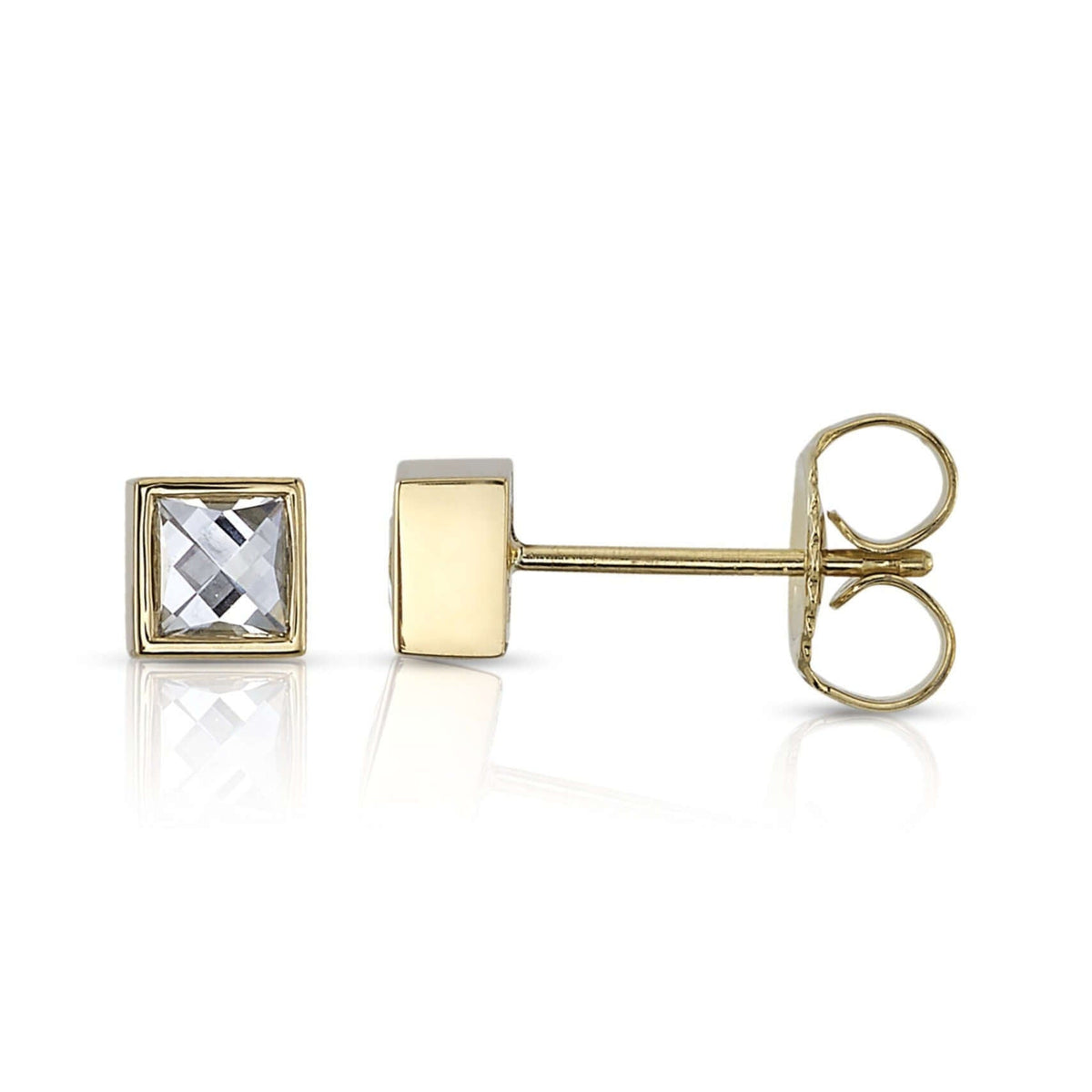 SINGLE STONE SLOANE STUDS | Earrings featuring Approximately 0.35-0.45ctw J-K/VS French cut diamonds bezel set in handcrafted stud earrings.