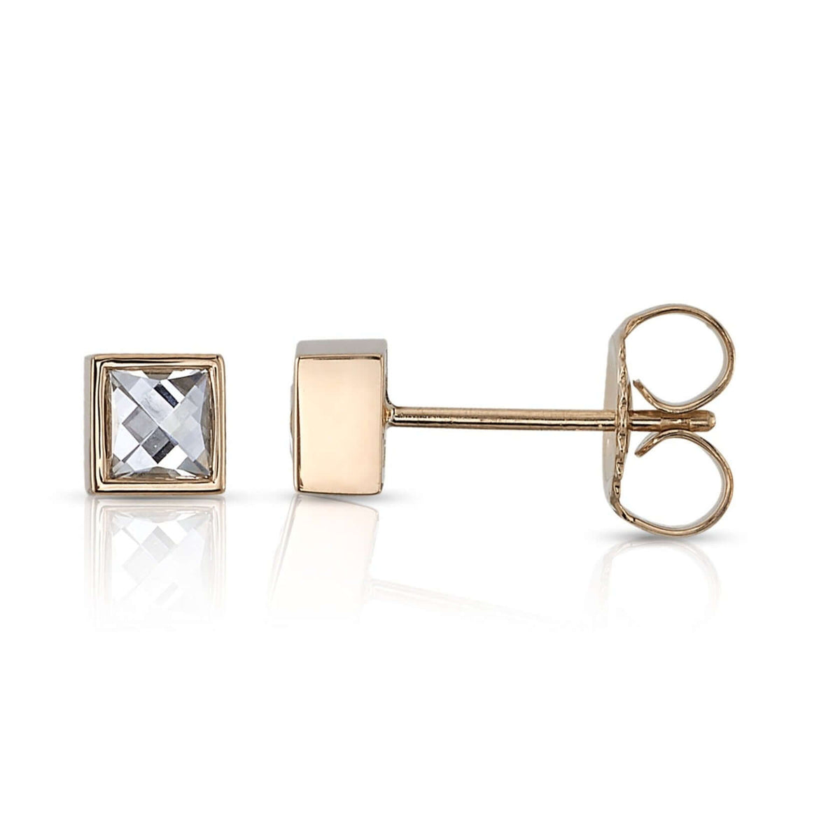 SINGLE STONE SLOANE STUDS | Earrings featuring Approximately 0.35-0.45ctw J-K/VS French cut diamonds bezel set in handcrafted stud earrings.