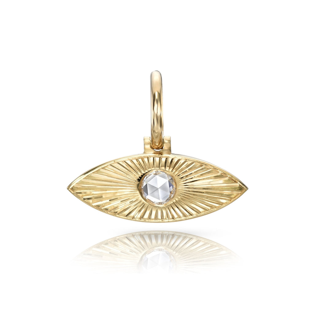 SINGLE STONE SMALL NAYA PENDANT featuring Approximately 0.15ct G-H/VS rose cut diamond bezel set in a handcrafted 18K yellow gold semi-oval shaped pendant.