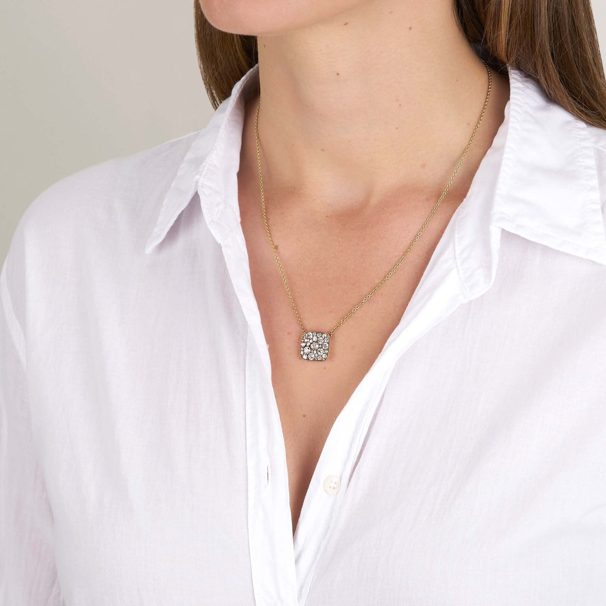 SINGLE STONE SQUARE COBBLESTONE PENDANT NECKLACE featuring Approximately 2.00ctw various old cut and round brilliant cut diamonds set in a handcrafted 18K yellow gold pendant. Price may vary according to total diamond weight. Available in an oxidized or p