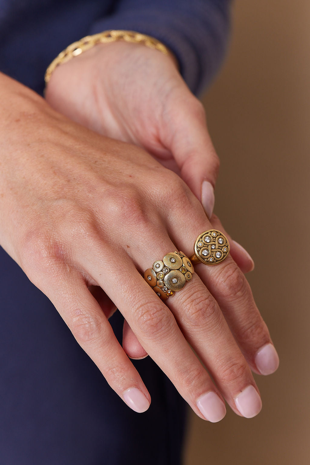 CELTIC SPRING RING, 18k yellow gold 
0.25tw Brilliant cut diamonds 
Size 6 
Made in New York 
, Ring, Alex Sepkus