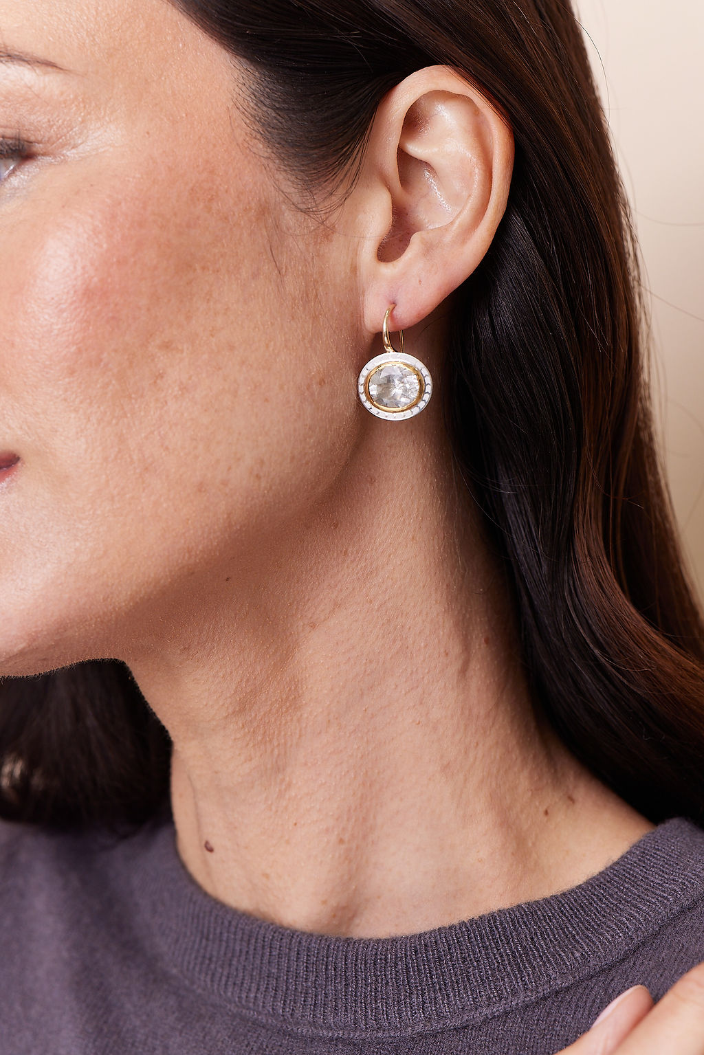 WHITE TOPAZ TILE EARRINGS, 22k yellow gold &amp; 18k yellow gold 
Lacquer enamel, Earrings, Alice Cicolini