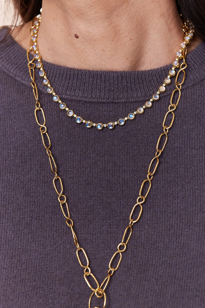 BLUE MOONSTONE LINK NECKLACE, 18k yellow gold 
16.20tw royal blue moonstone 
0.88tw diamonds 
, Necklace, Temple St. Clair