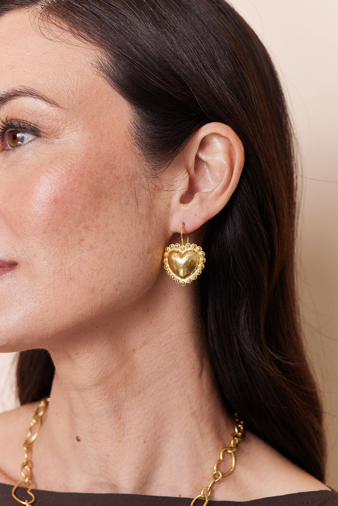 MEDIUM CIRCLE HEART EARRINGS ON WIRE, 18k yellow gold 
Made in Greece 
, EARRINGS, Christina Alexiou
