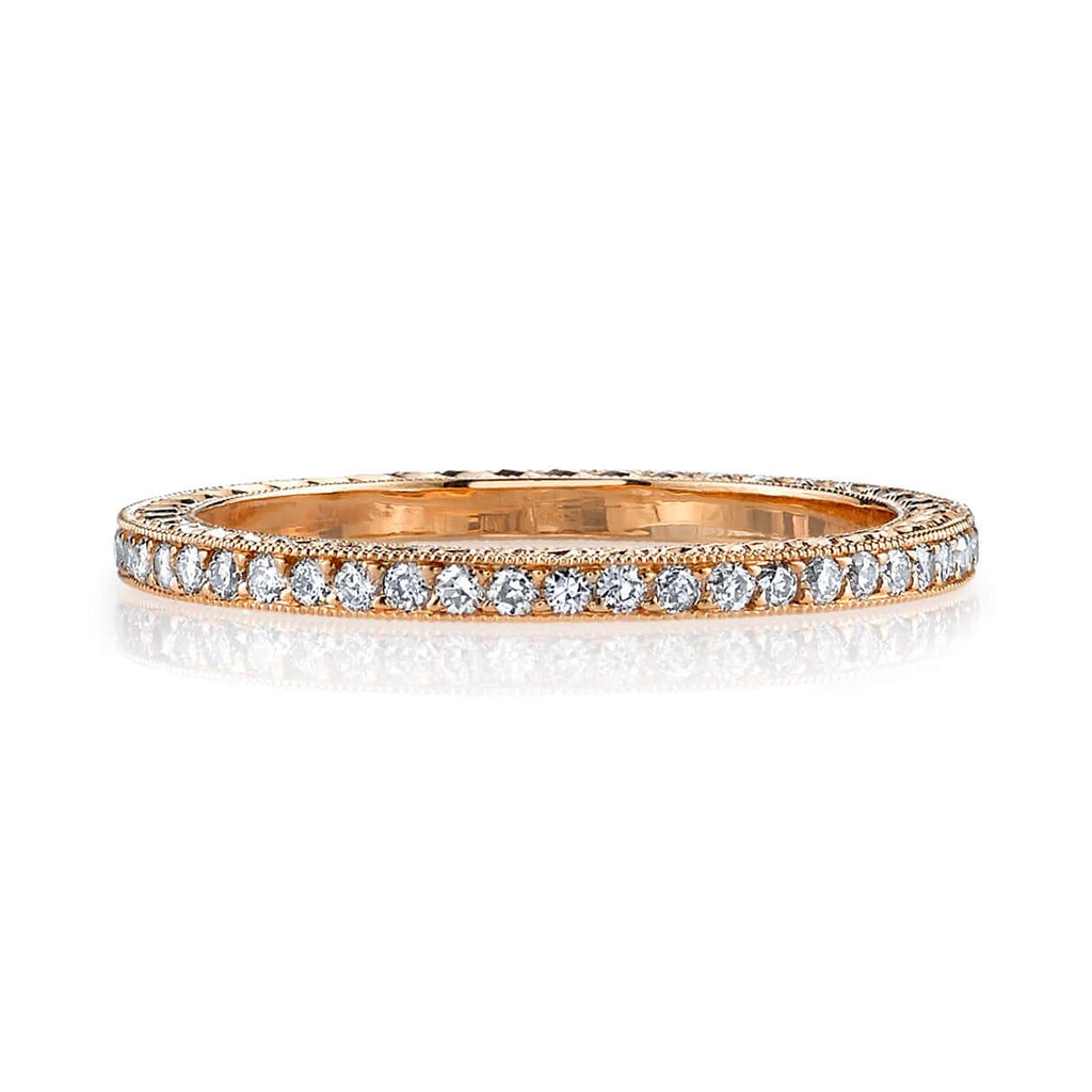 SINGLE STONE MOLLY BAND | Approximately 0.40ctw G-H/VS old European cut diamonds set in an handcrafted eternity band featuring engraved sidewalls. Approximate band with 1.6mm. Please inquire for additional customization.