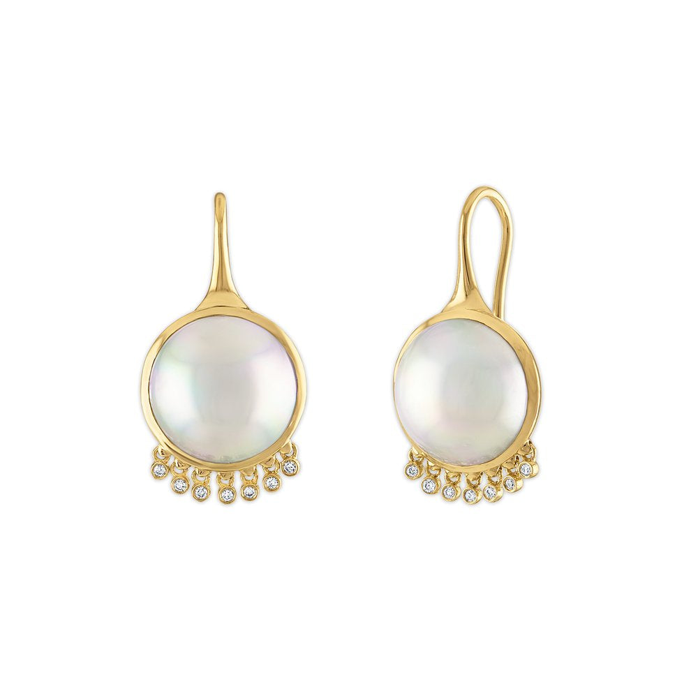TENNESSEE ROUND EARRINGS - PEARL, 18k yellow gold 
Pearls 
Diamonds, Earrings, Jade Ruzzo
