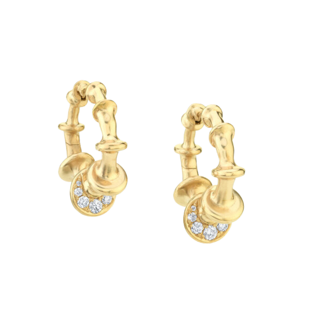 CHRONA MINI HOOPS WITH DIAMONDS, 18k yellow gold 0.35cts round brilliant diamonds Made in Los Angeles, EARRINGS, VRAM