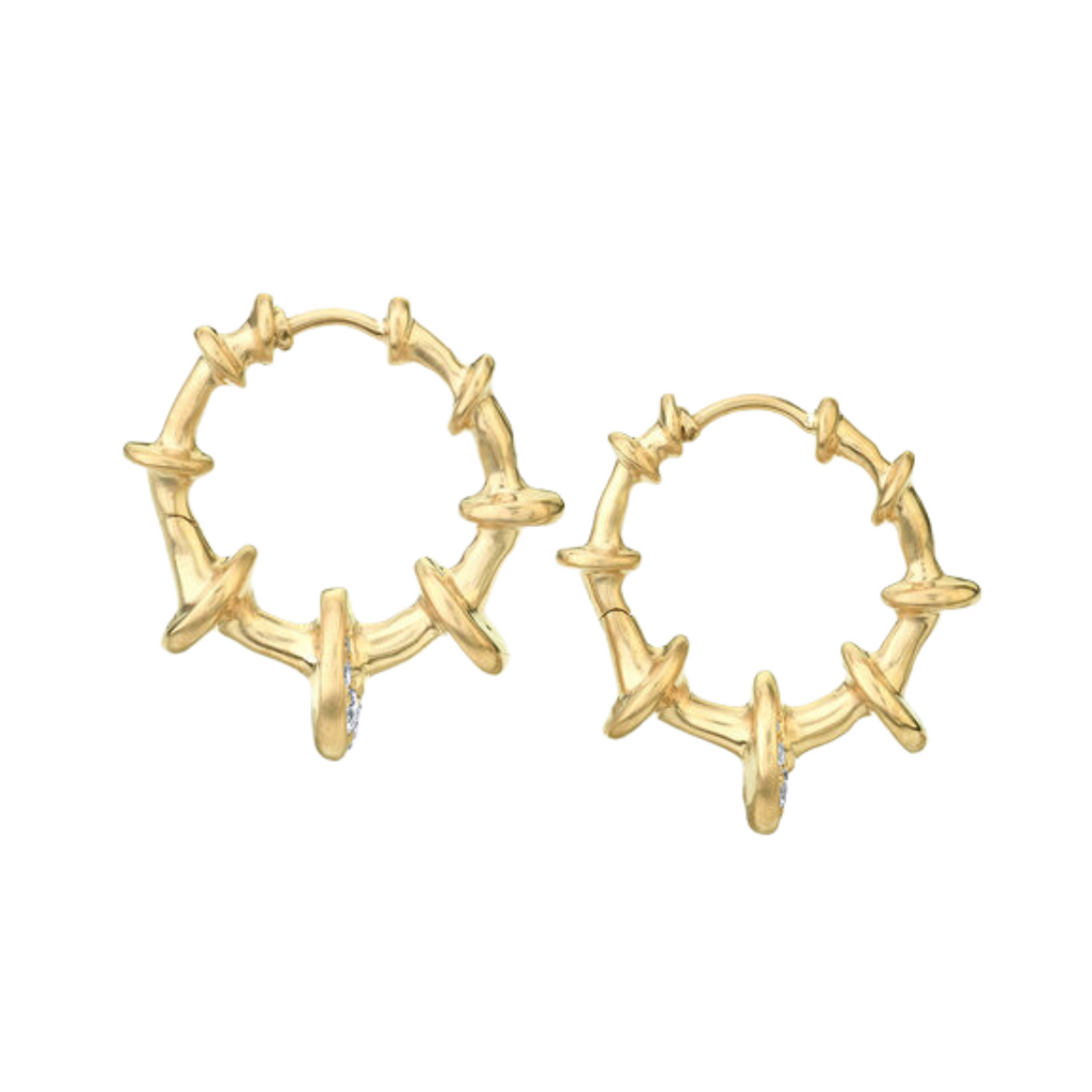 CHRONA MINI HOOPS WITH DIAMONDS, 18k yellow gold  
0.35cts round brilliant diamonds 
Made in Los Angeles  
, EARRINGS, VRAM