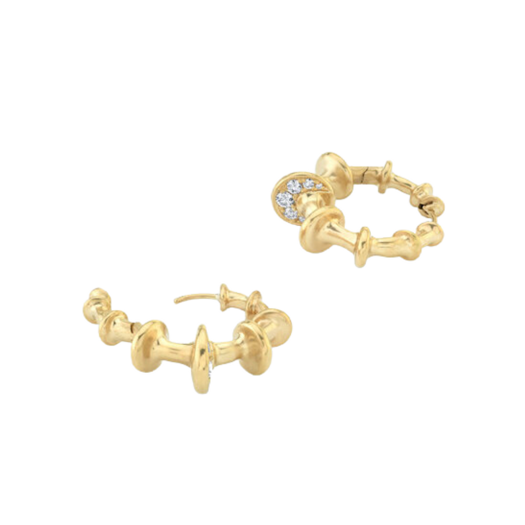 CHRONA MINI HOOPS WITH DIAMONDS, 18k yellow gold 0.35cts round brilliant diamonds Made in Los Angeles, EARRINGS, VRAM