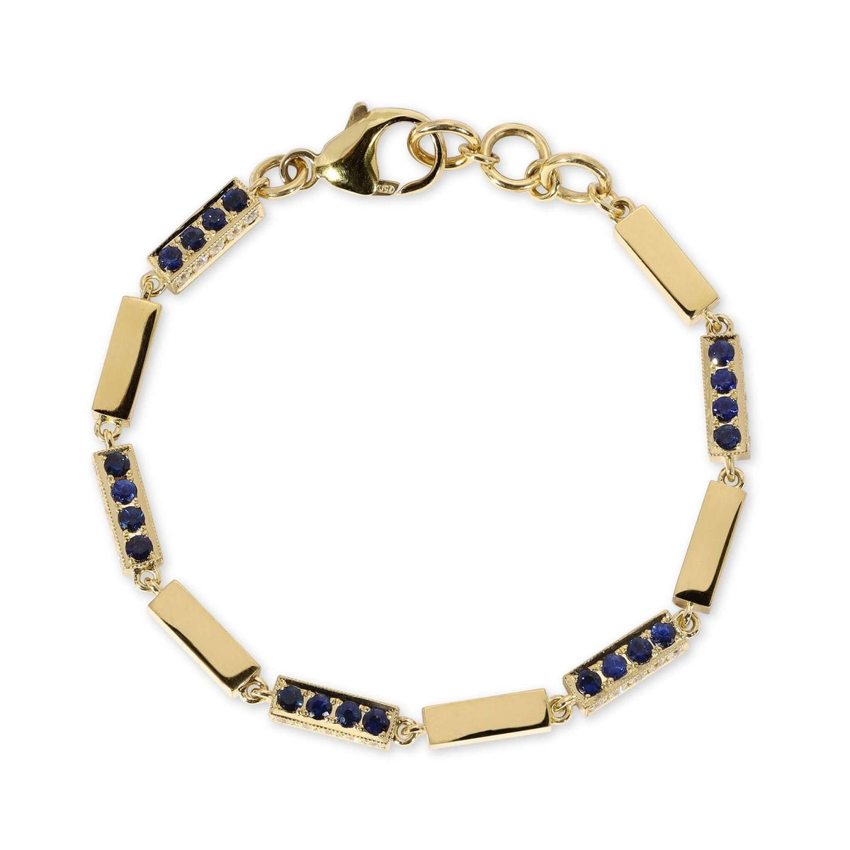 SINGLE STONE GIANA BRACELET WITH DIAMONDS AND GEMSTONES featuring Approximately 1.25ctw G-H/VS old European cut diamonds with 2.75ctw round cut color gemstones set on a handcrafted 18K yellow gold full bar bracelet. Bracelet measures 7.5"
