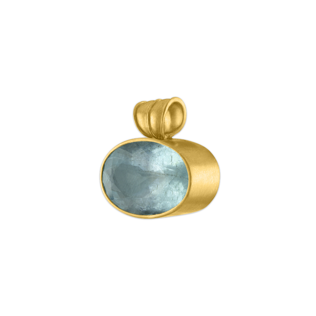 AQUAMARINE PENDANT, 22k yellow gold 
Oval aquamarine 
Made in New York 
Chain not included 
, Charms & CHARMS, PROUNIS