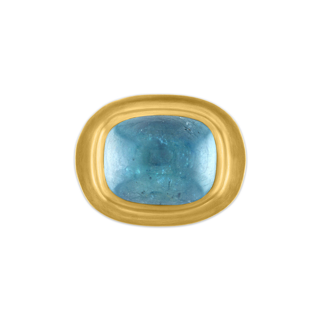 AQUAMARINE MASONA RING, 22k yellow gold Cabochon aquamarine Size 8 Made in New York, RINGS, Prounis Jewelry