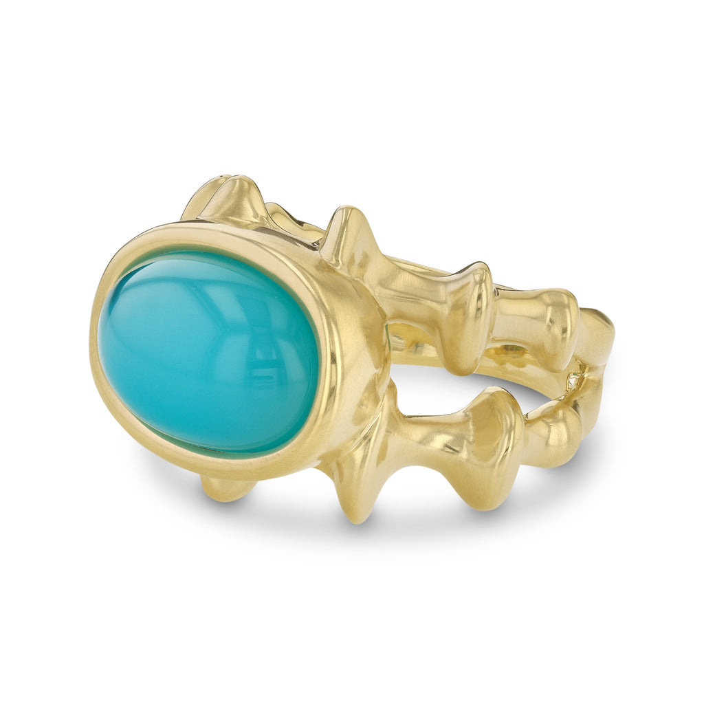 CHRYSOCOLLA CHRONA DEMI RING, 5.73ct cabochon chrysocolla 18k yellow gold Size 6.5 Made in Los Angeles, Band, VRAM
