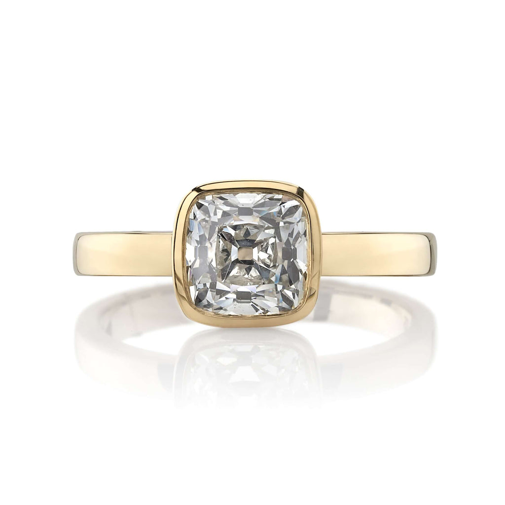 SINGLE STONE WYLER RING featuring 1.64ct I/VS1 GIA certified antique cushion cut diamond set in a handcrafted 18K yellow gold mounting.