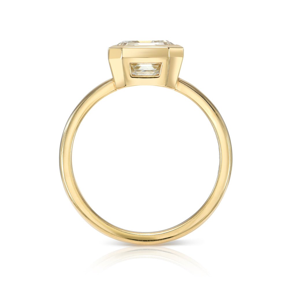 SINGLE STONE WYLER RING featuring 2.12ct L/VVS2 GIA certified Asscher cut diamond bezel set in a handcrafted 18K yellow gold mounting.