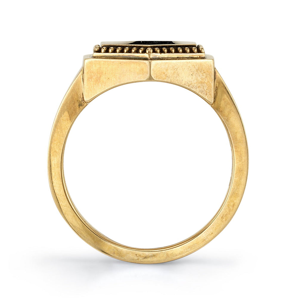 SINGLE STONE ZOE RING featuring Vintage inspired 18K yellow gold hexagon signet ring. Available with or without diamonds. Price includes monogrammed engraving of up to three letters in any of the styles shown above - please be sure to specify before placi