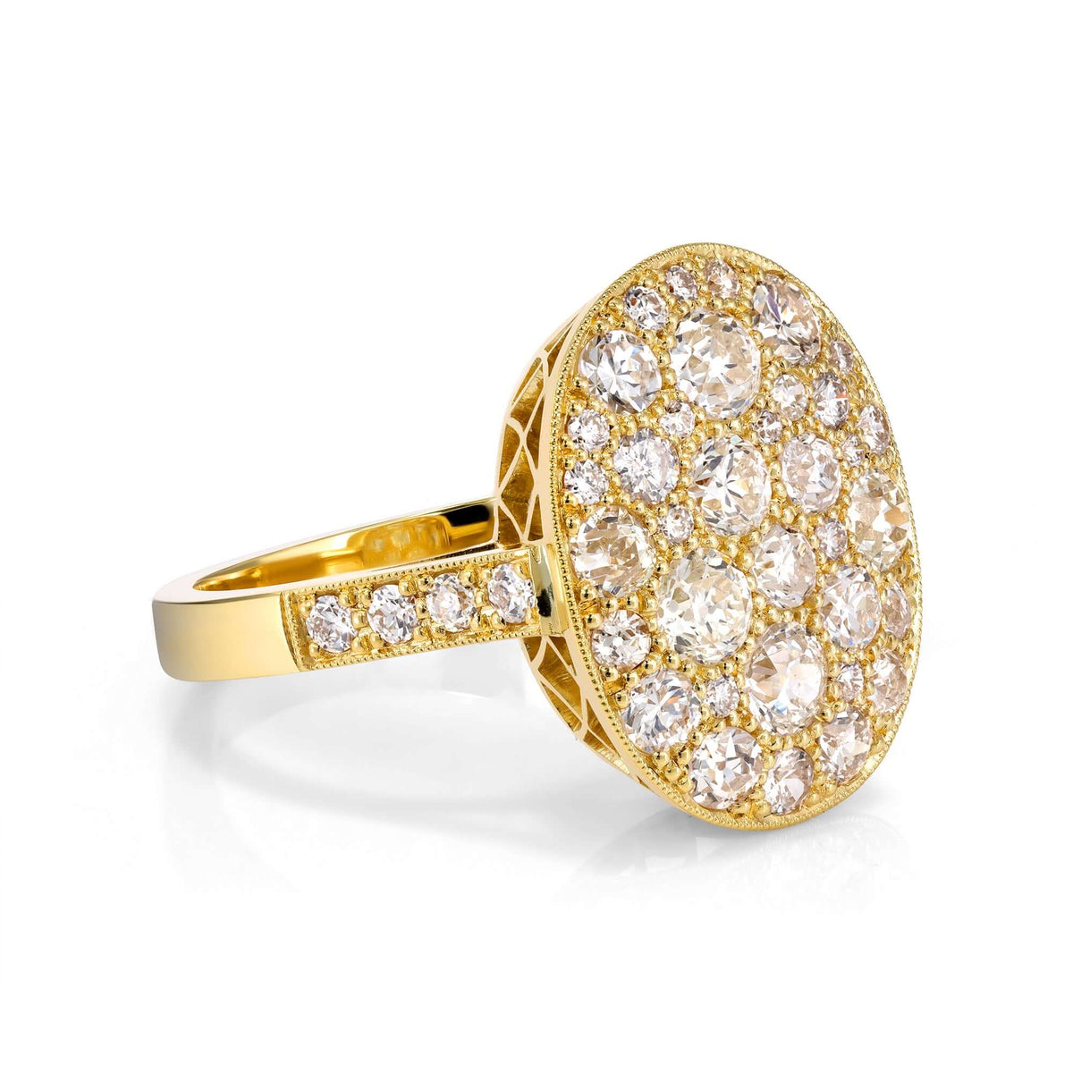 SINGLE STONE SMALL OVAL COBBLESTONE RING RING featuring Approximately 2.20ctw various old cut and round brilliant cut diamonds set in a handcrafted 18K yellow gold mounting. Available in a polished or oxidized finish. Prices may vary according to total di