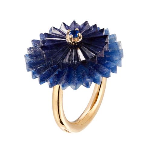 SUMMER SNOW MULTI-STONE RING, 9k yellow gold Rough sapphire and iolite Blue sapphire center stone Size 6 Made in London, RINGS, Alice Cicolini