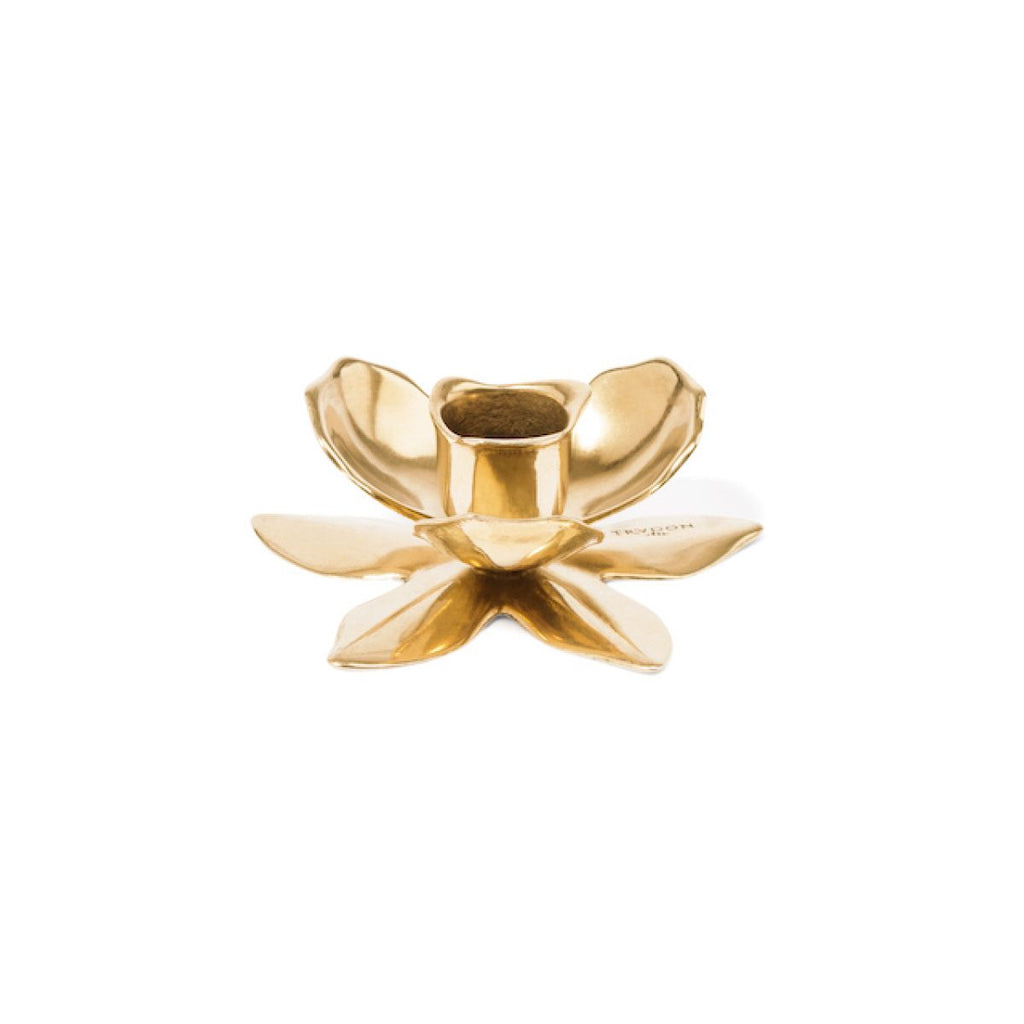 FLOWER CANDLESTICK, Gold plated flower candlestick, Candle, Trudon