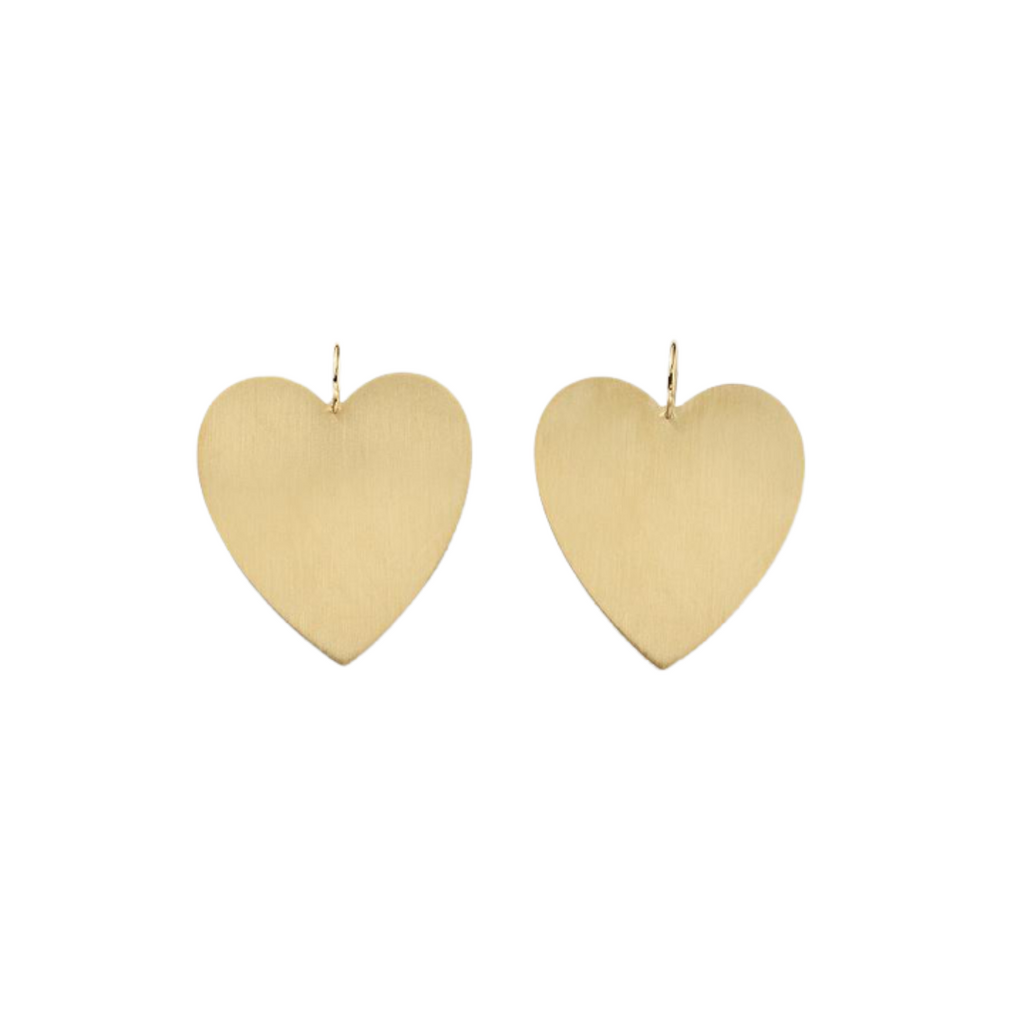 LARGE FLAT GOLD HEART EARRINGS, 18k gold 1 3/16 inches wide by 1 1/4 inches long Made in Los Angeles, Earrings, Irene Neuwirth