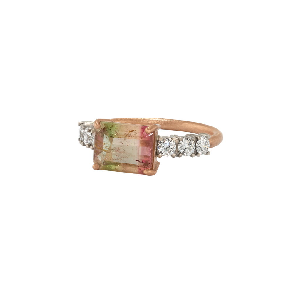 BI-COLOR TOURMALINE TENNIS RING, 18k rose and white gold 2.23ct bi-color tourmaline 0.48tw diamonds, G-H color, VS-SI clarity Size 7 Made in Los Angeles, Rings, Irene Neuwirth
