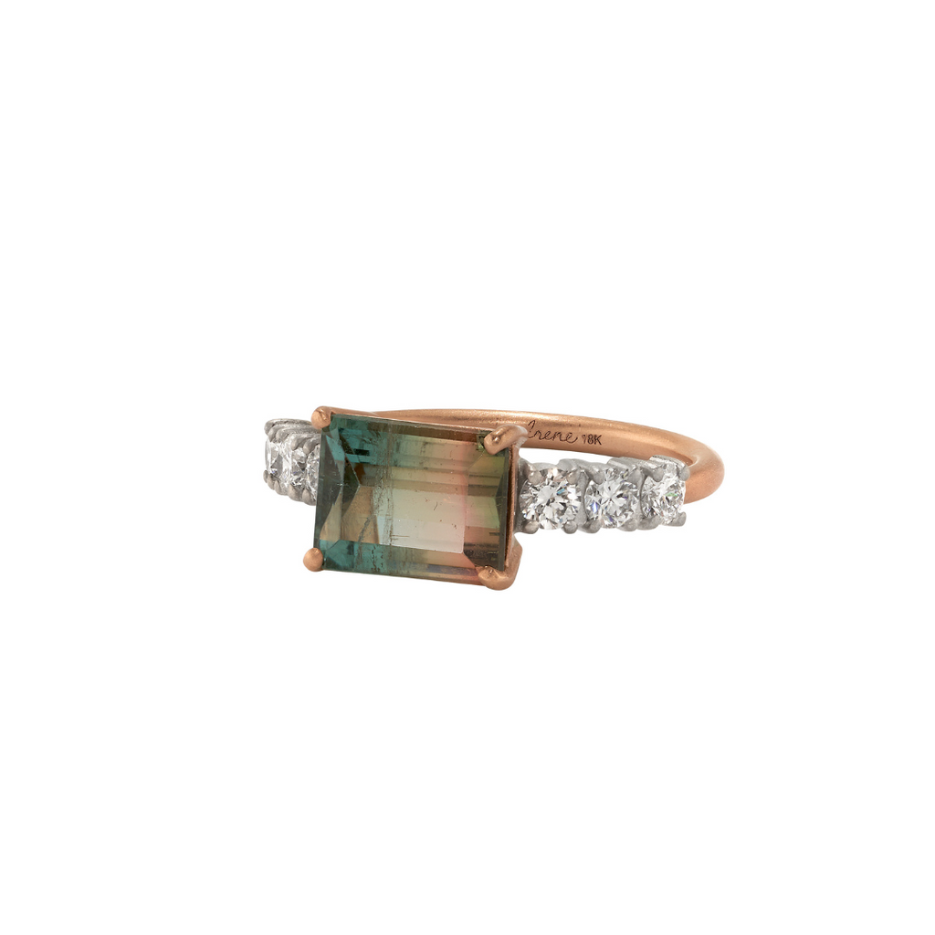 BI-COLOR TOURMALINE TENNIS RING, 18k rose and white gold 
2.35ct bi-color tourmaline 
0.48tw diamonds, G-H color, VS-SI clarity 
Size 7 
Made in Los Angeles 
, Rings, Irene Neuwirth