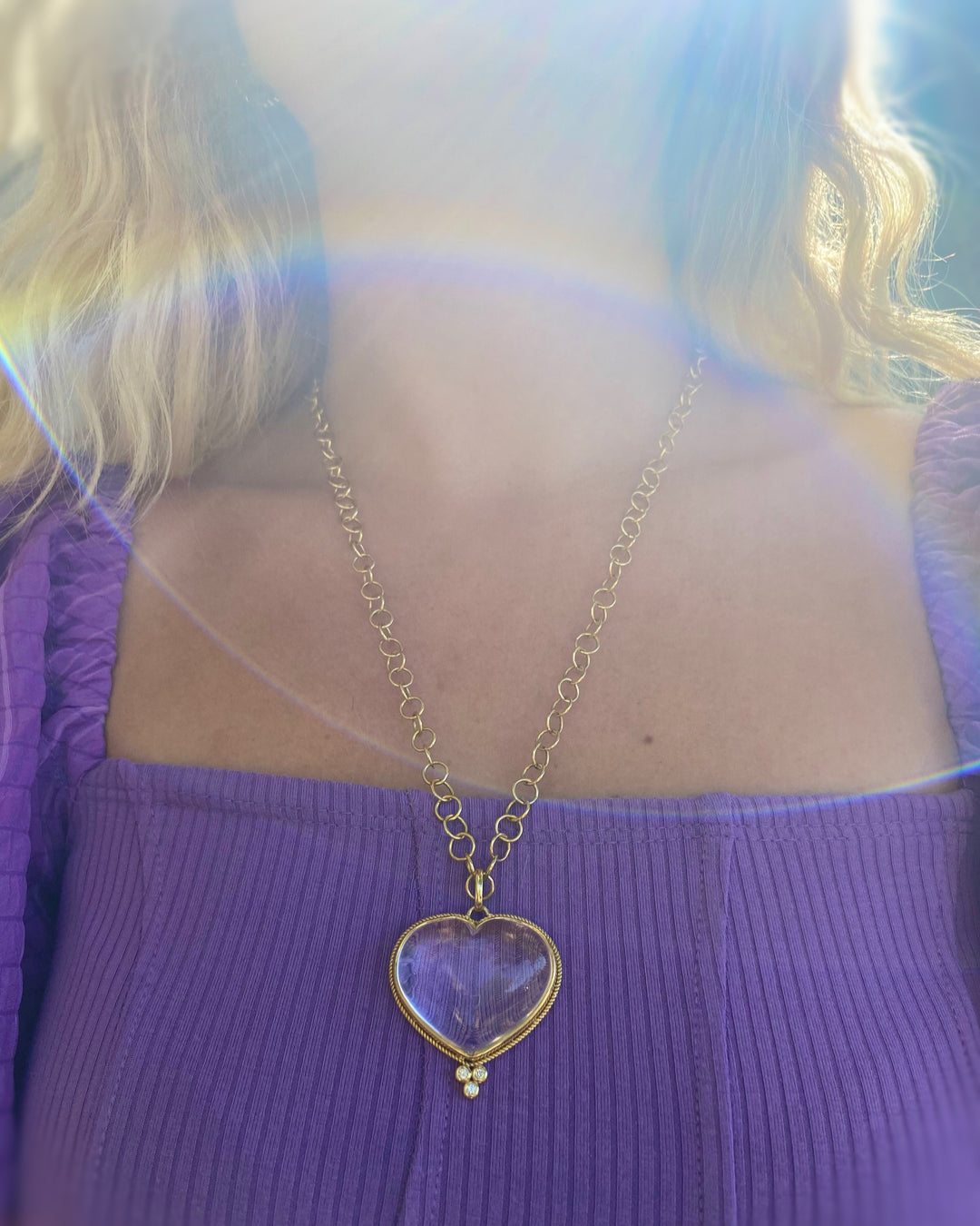 ROCK CRYSTAL HEART PENDANT, 18k yellow gold 
Rock crystal quartz 
Diamond granulation 
, Pendant, Temple St. Clair