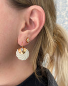 CARVED WHITE CORAL AND DIAMOND EARRINGS, 18k rose gold 
Diamonds 
Carved white coral 
, Earrings, DEZSO