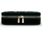 LARGE ZOE JEWELRY CASE, Forest green velvet 
20 compartments: 18 ring rolls, 12 necklace storage, 5 bracelet compartments, 6 bracelet/watch cuffs, and removable mini travel piece 
LusterLoc™:, Jewelry Case, Wolf