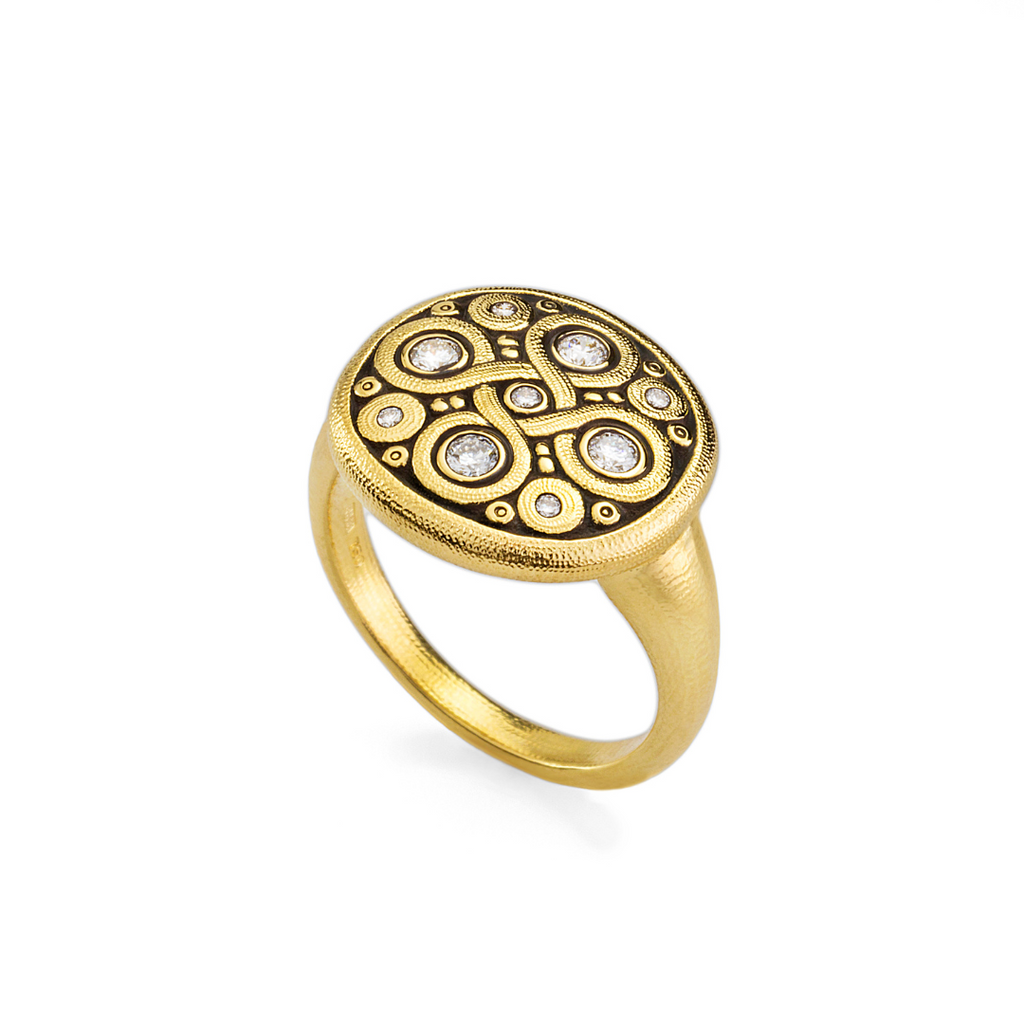 CELTIC SPRING RING, 18k yellow gold 0.25tw Brilliant cut diamonds Size 6 Made in New York, Ring, Alex Sepkus